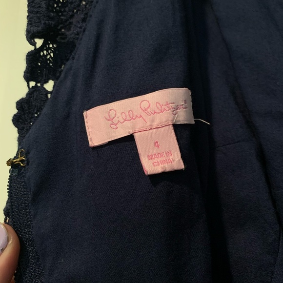 Lilly Pulitzer Papillion Lace Navy Blue Reece Dress Size 4 - Picture 4 of 5